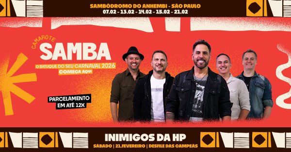 Camarote Samba 2026 com Inimigos da HP Desfile das Campes